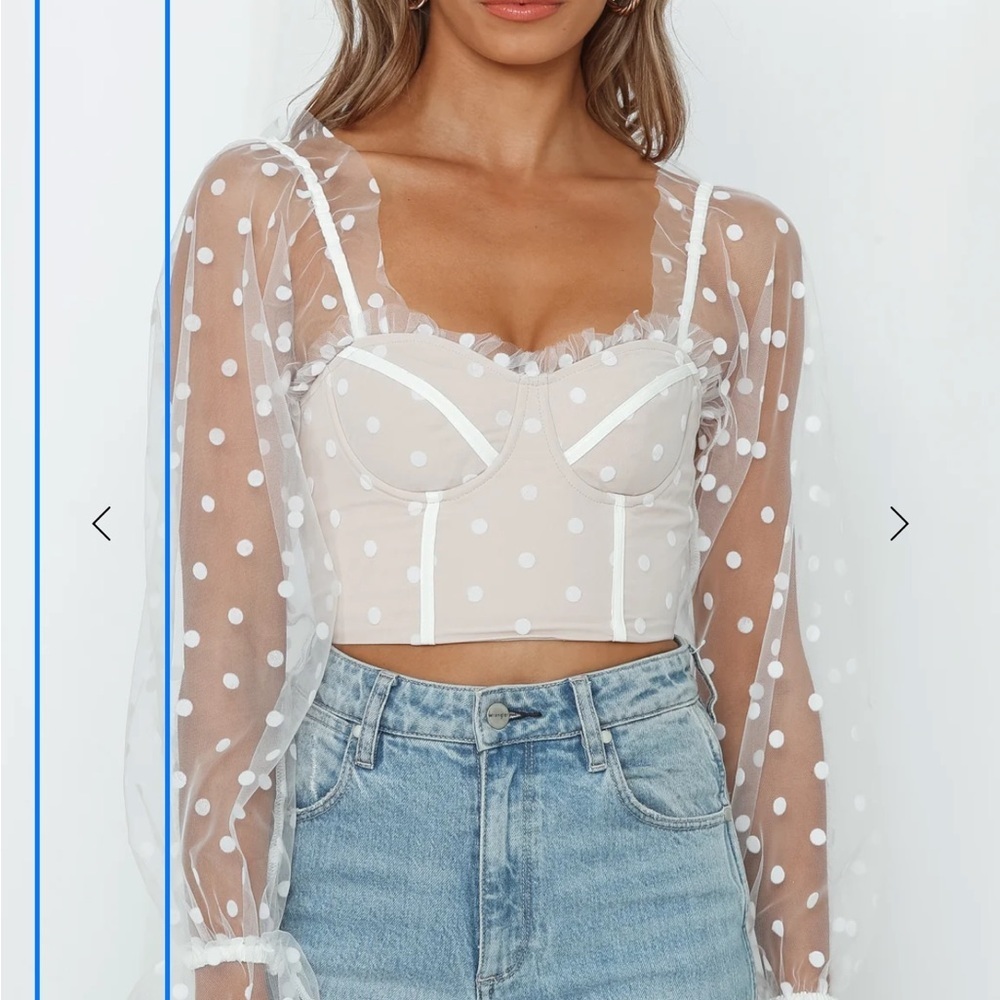 RNWY Elegant Sheer Polka Dot Blouse - White Small